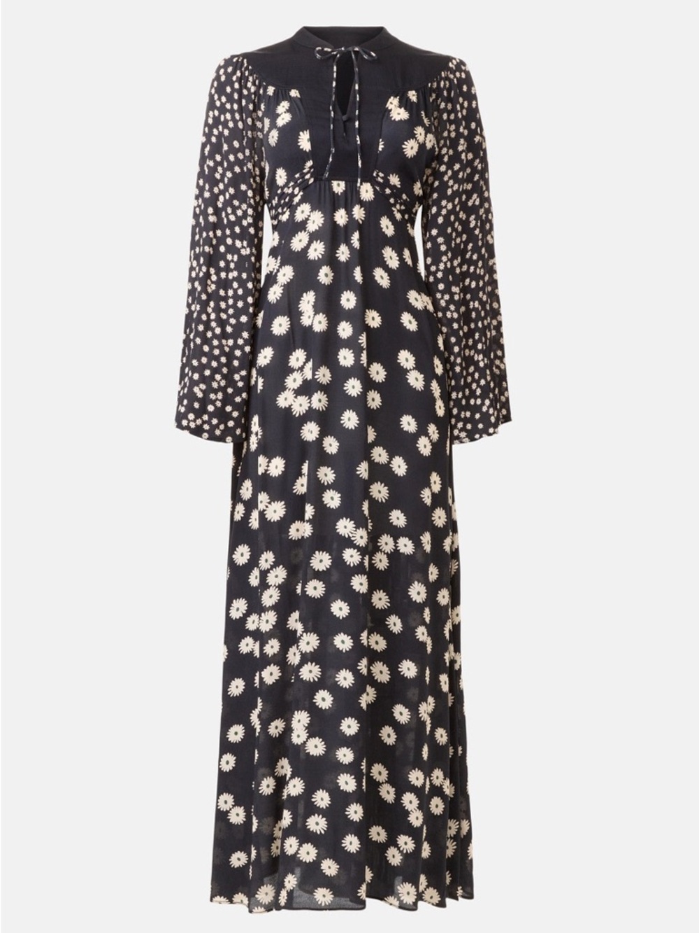 RIXO Black and Cream Daisy-Print Maxi Dress